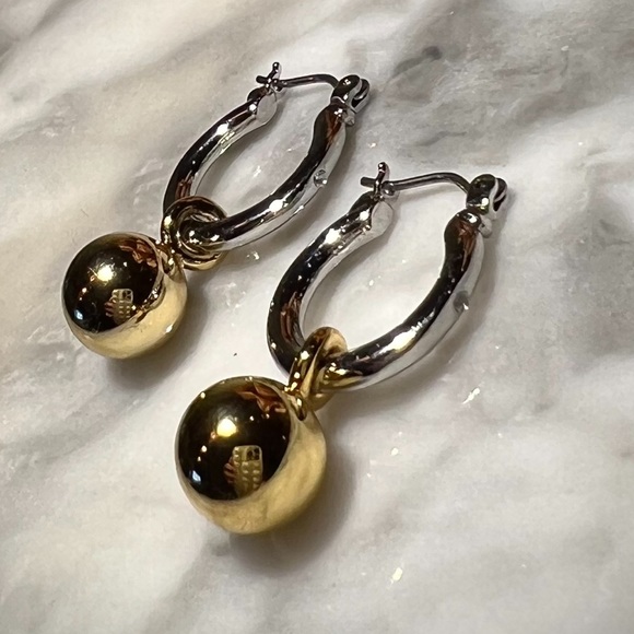 Silver hoop earrings with Gold Balls Dangle Hoops Perfect two tone earrings! - Picture 7 of 16